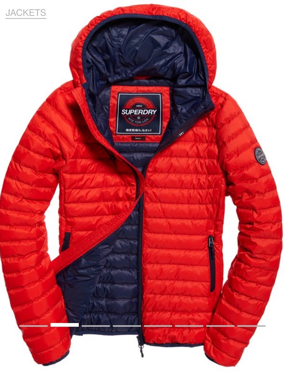 Superdry Kids Red Hooded Quilted Jacket with Navy Lining